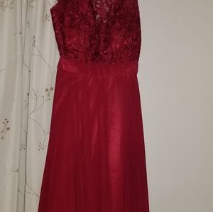 Red gown with beaded bodice with open back